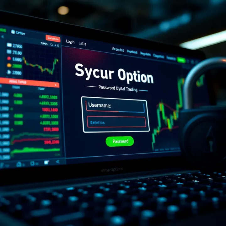 Secure login interface displaying username and password fields on a binary options trading platform
