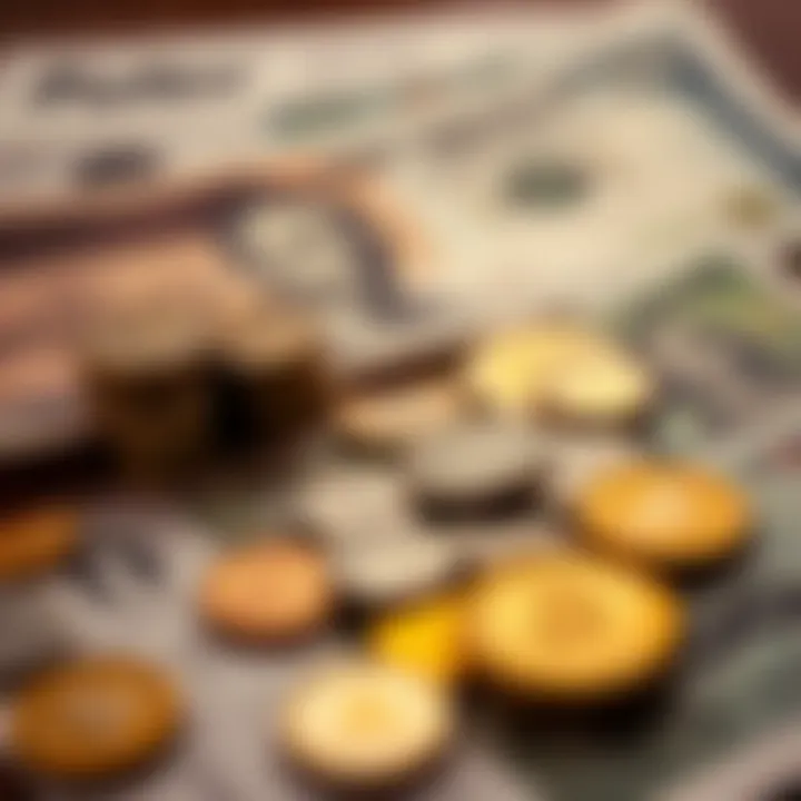 Breakdown of Income Sources Contributing to Net Worth Illustration of financial documents and coins representing diverse income sources