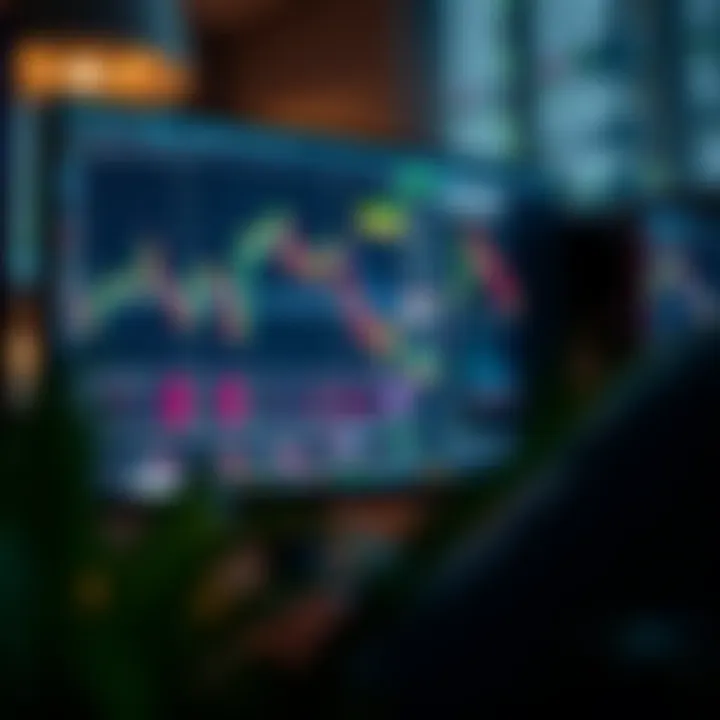 Forex Trading Platform Interface with Market Data Illustration of a computer screen displaying forex trading platform interface with charts and market data