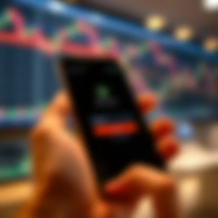 Close-up of smartphone showing secure login screen for forex trading application