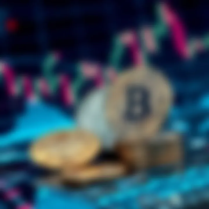 Visual representation of digital currency with blockchain elements and financial graphs