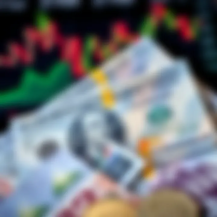 South African currency notes with charts representing economic indicators affecting currency value