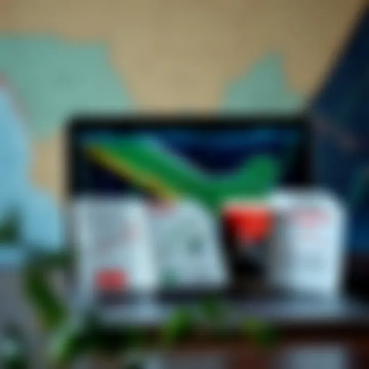 Collection of forex trading books in PDF format arranged on a laptop screen with South African map background