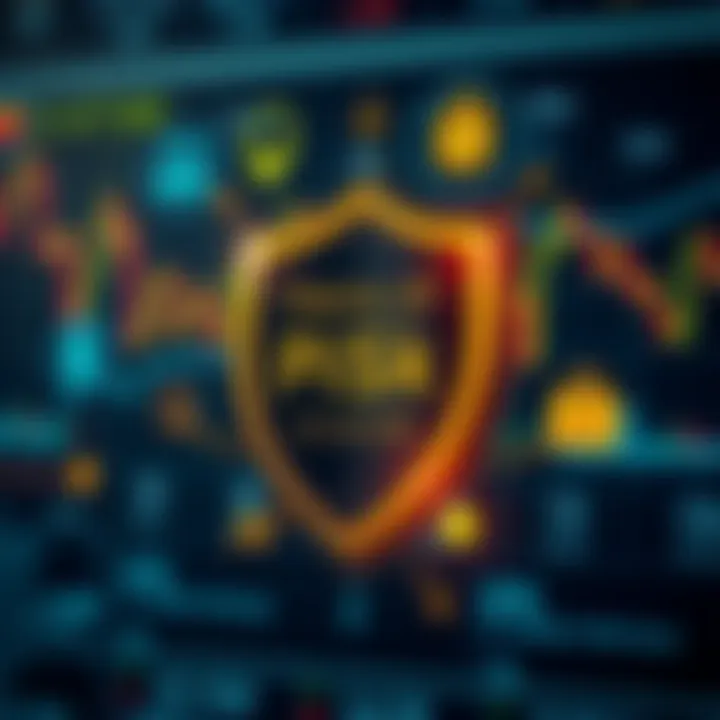 Risk Management Strategies in Forex Trading Conceptual graphic showing risk management strategies in forex trading with protective shield and financial symbols