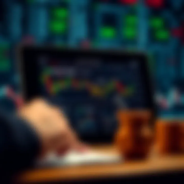 Digital device showing forex market graphs and educational content