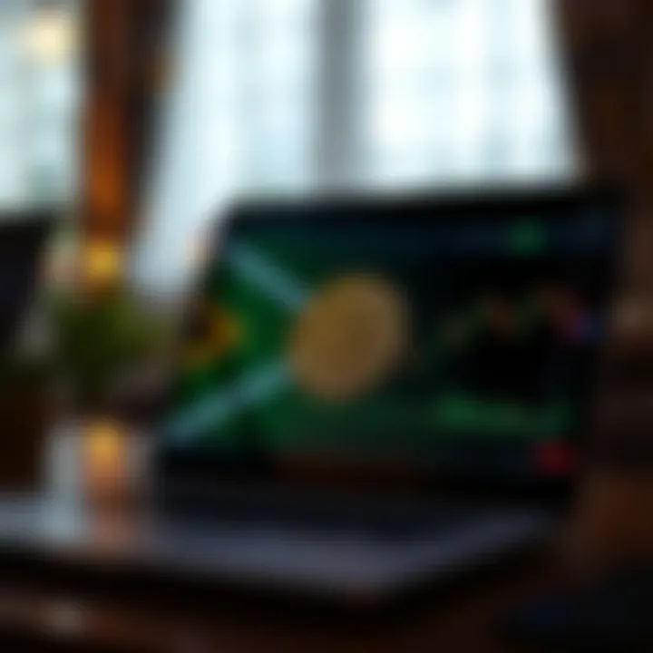 Secure laptop showing a cryptocurrency trading platform with South African flag overlay