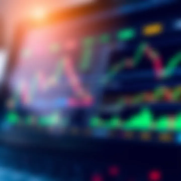 Illustration of an online trading platform interface displaying various financial charts and indicators