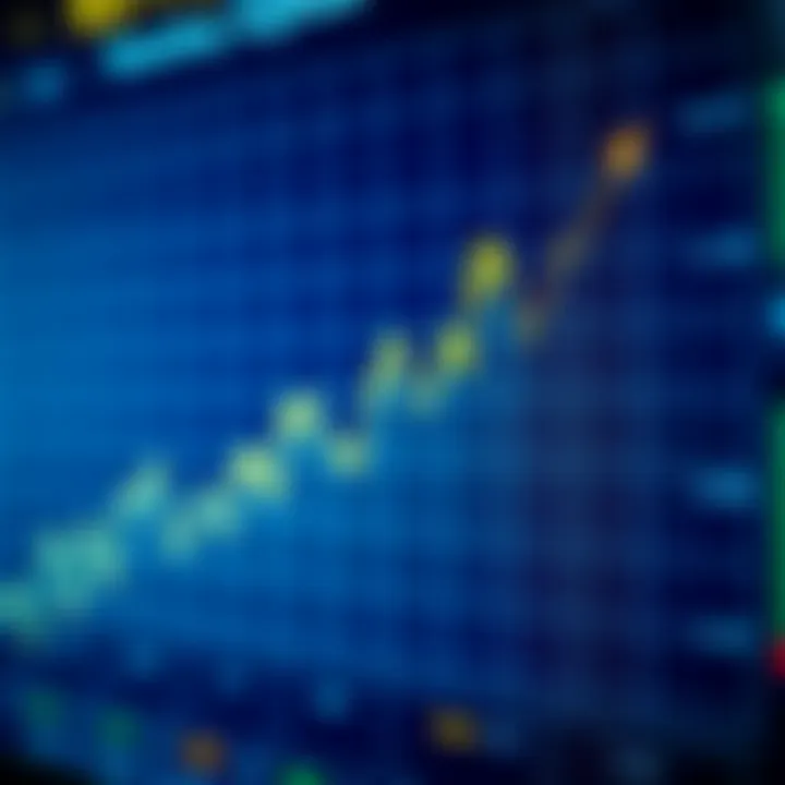 Graph showing upward trend with Nasdaq stock symbols on a digital screen