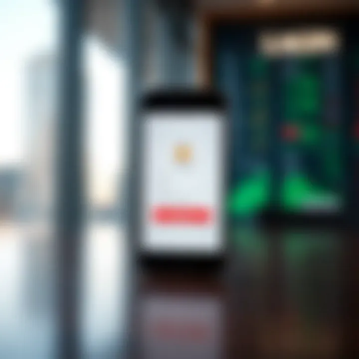 Mobile device displaying a foreign exchange trading app with login screen and security icons
