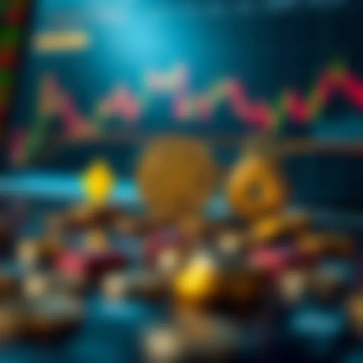 Abstract representation of risk management in cryptocurrency trading with charts and protective icons