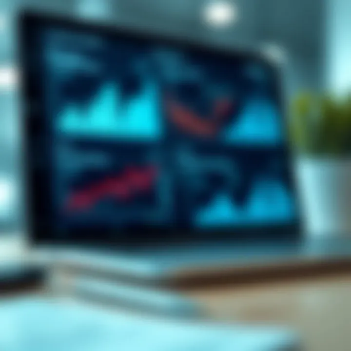 Business strategy concept with charts and digital analytics on a laptop screen