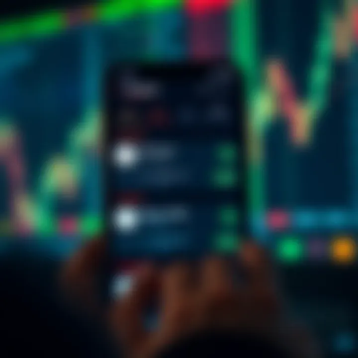 User interface of a binary trading mobile application showing market options and trade buttons