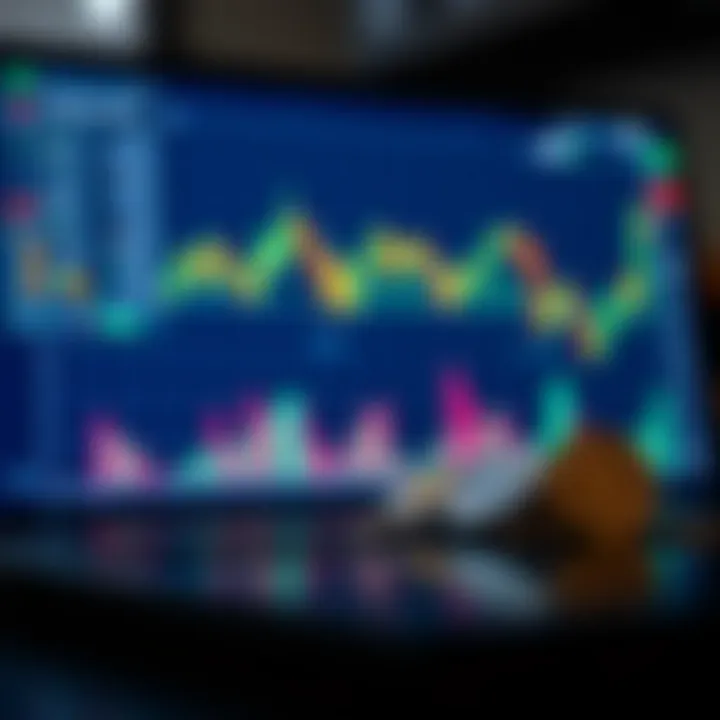Conceptual illustration of digital trading with virtual coins and data analytics on screen