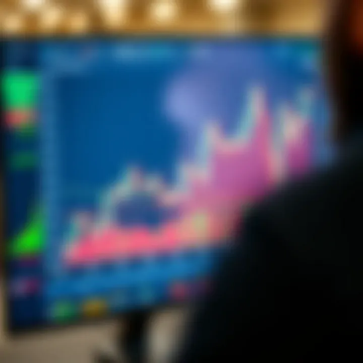 Graph showing simulated trading platform interface with virtual currency balances and real-time market data