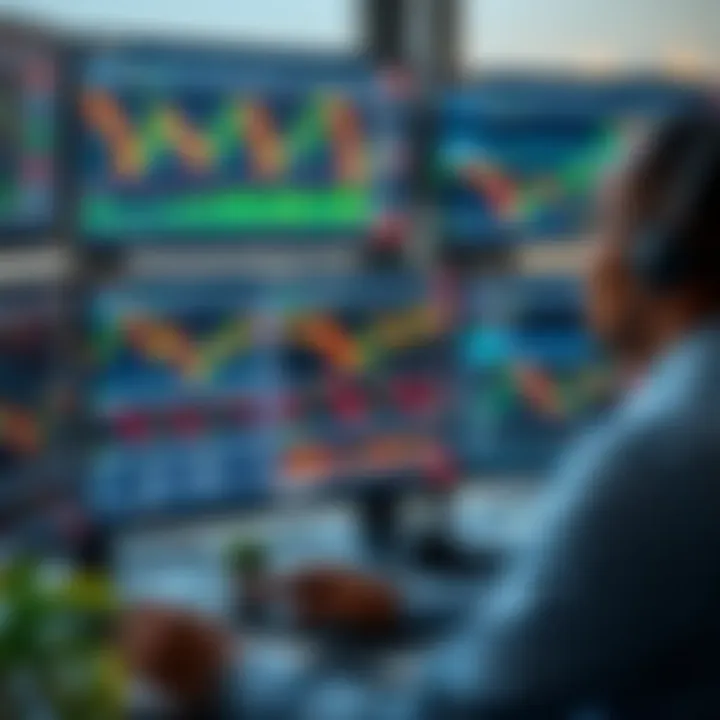 South African trader analyzing forex charts on multiple screens with FBS trading platform