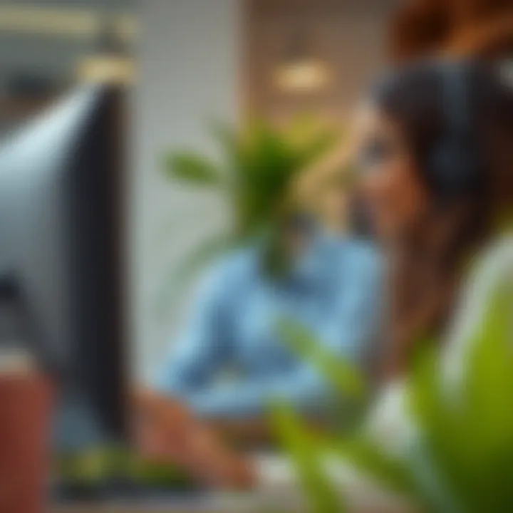 Customer service representative assisting a user with voucher issues on a computer
