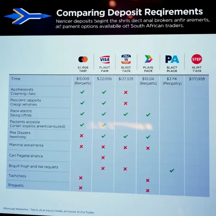Comparing Deposit Requirements Among Brokers for South African Traders Comparison chart highlighting brokers' deposit thresholds and payment options available to South African traders