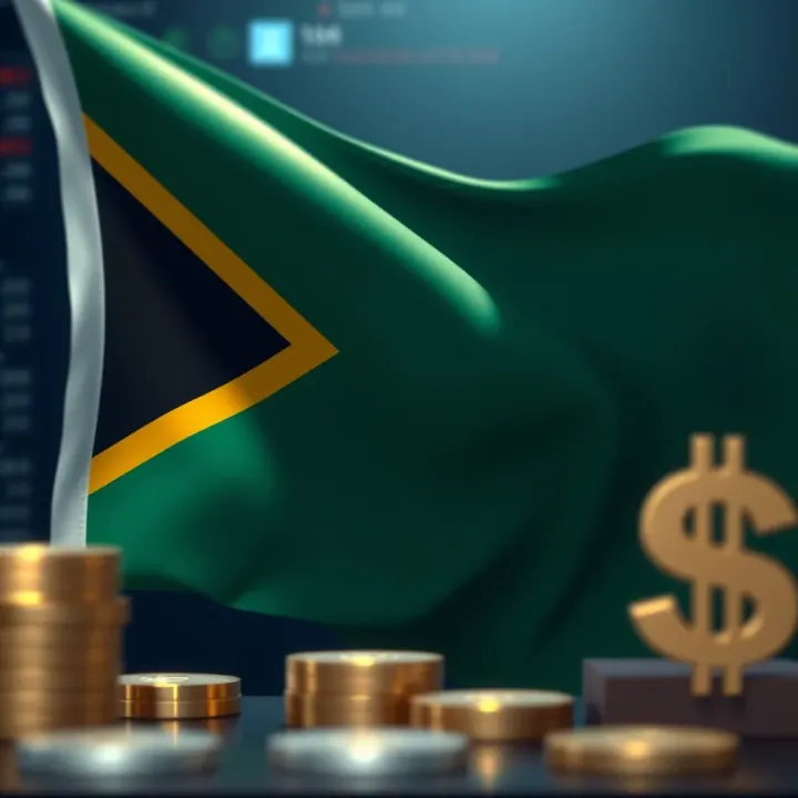 South African flag with digital currency symbols representing online trading