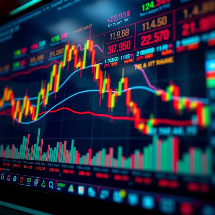 Graph depicting various trading markets with candlestick chart and financial data