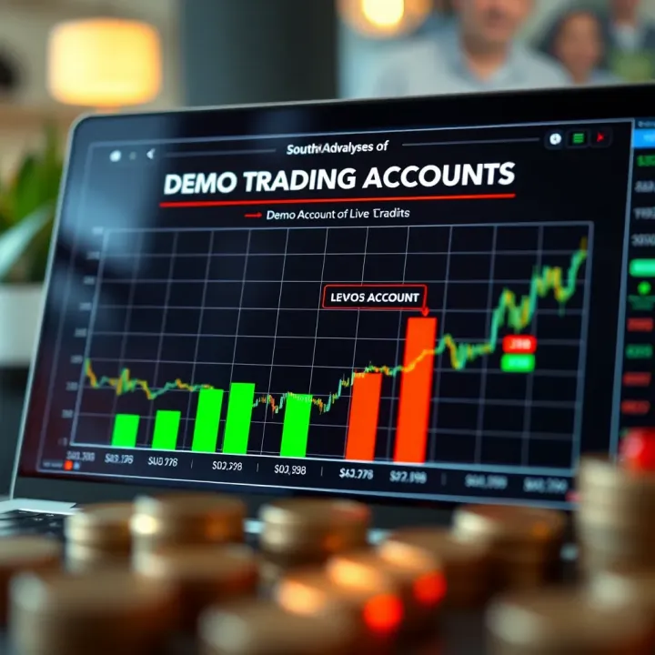 Graph showing comparison between demo account and live trading performance with financial icons