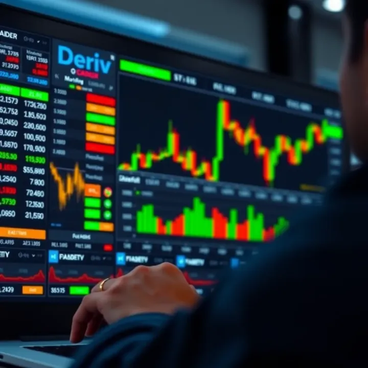 Deriv trading platform interface showing various financial instruments and live market charts