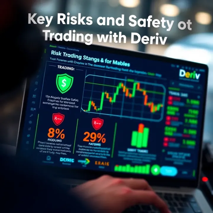 Key Risks and Safety Aspects of Trading with Deriv Graphic illustrating online trading risks and safety considerations for South African traders