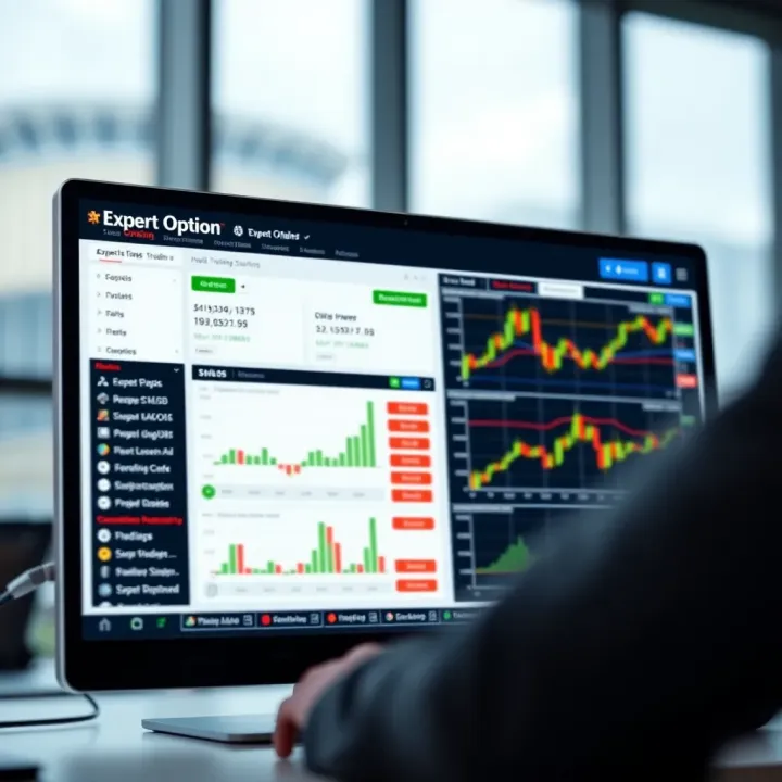 Screenshot of Expert Option trading platform interface showing market charts and trading options