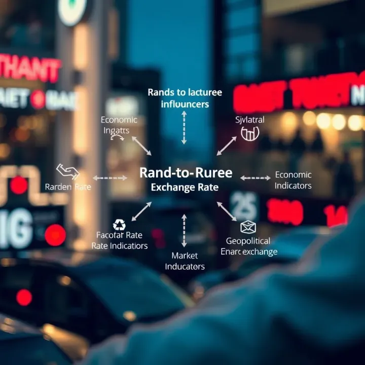 Key Factors Influencing Rand to Rupee Exchange Rate Diagram illustrating economic indicators, market influences, and geopolitical factors impacting currency exchange