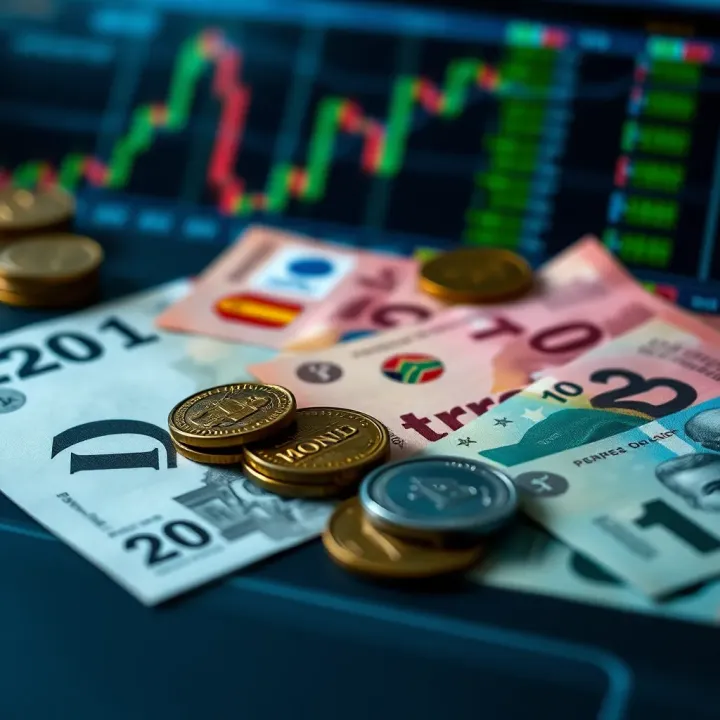 Various payment methods icons with South African rand currency notes and coins