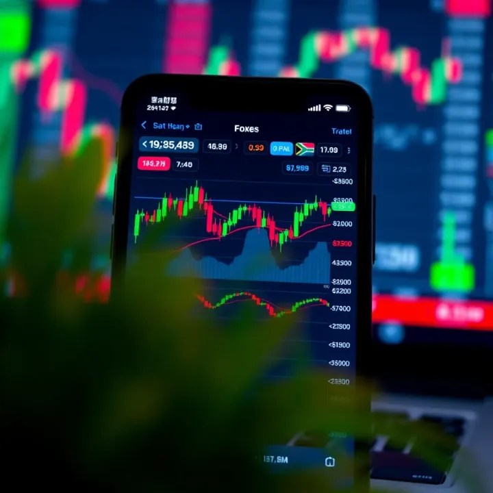 Mobile device displaying a forex trading app interface with currency charts and market data