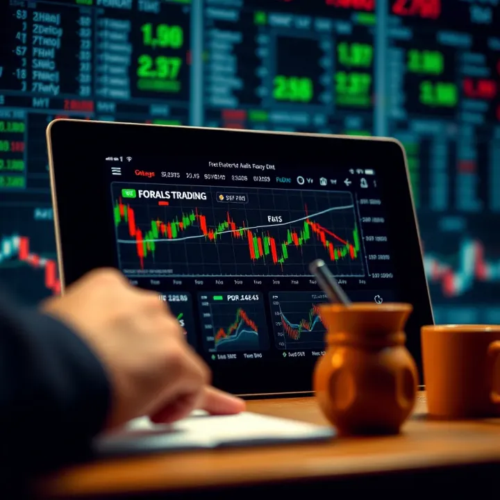 Digital device showing forex market graphs and educational content
