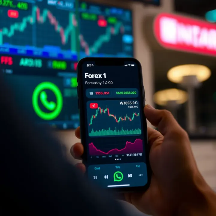 Mobile phone screen showing a Forex trading chat with market graphs and signal alerts