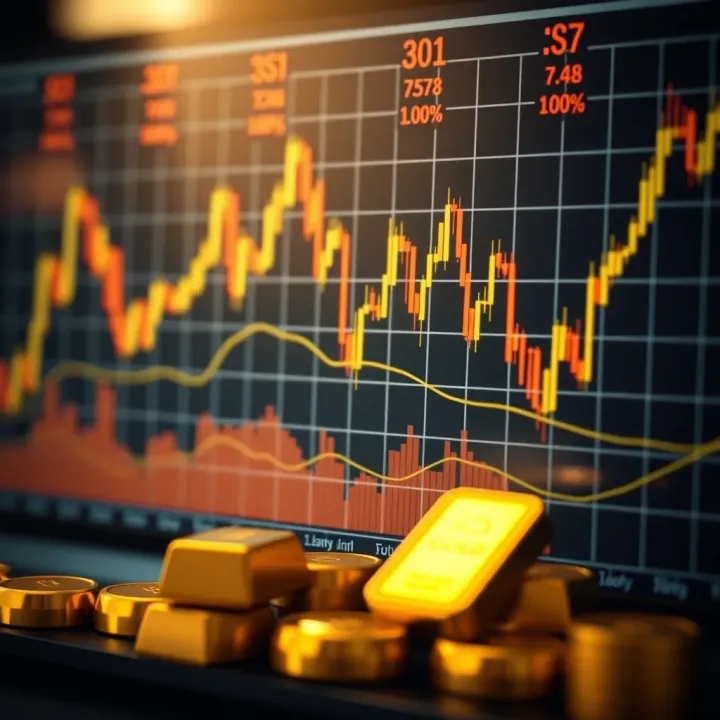 Graph displaying fluctuating gold price trends and market signals for trading analysis