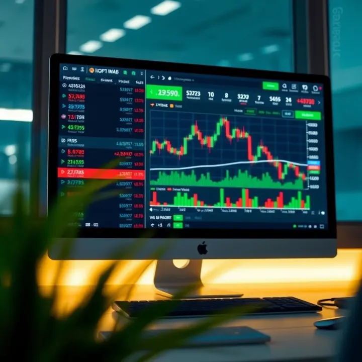 Screenshot showing IQ Option platform interface on a computer screen with graphs and trading options
