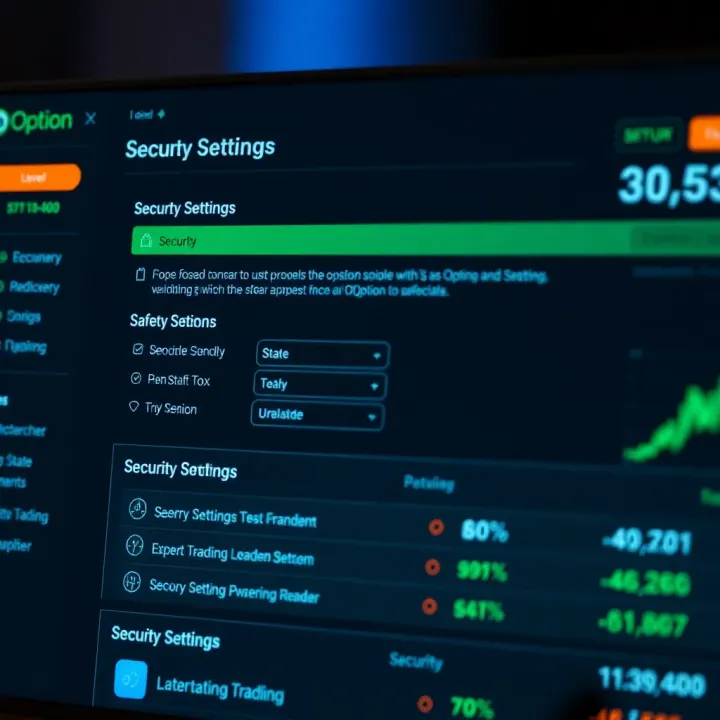 Illustration of security features and settings on IQ Option application highlighting safety measures for users