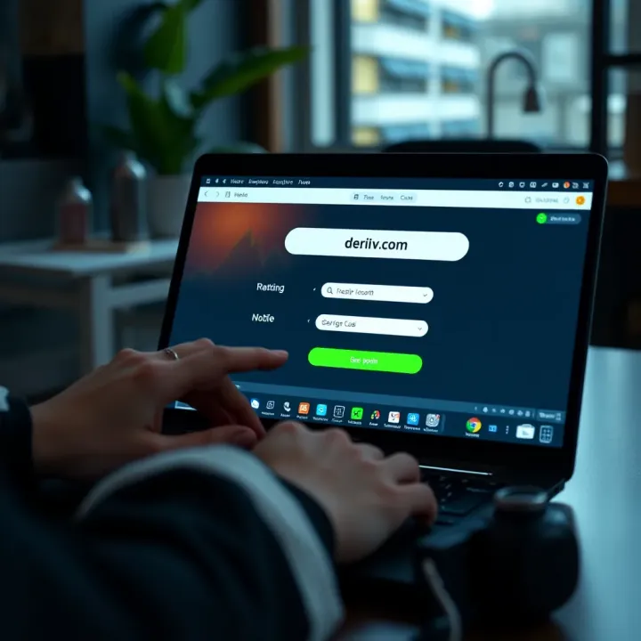 User navigating the Deriv.com registration form on a laptop