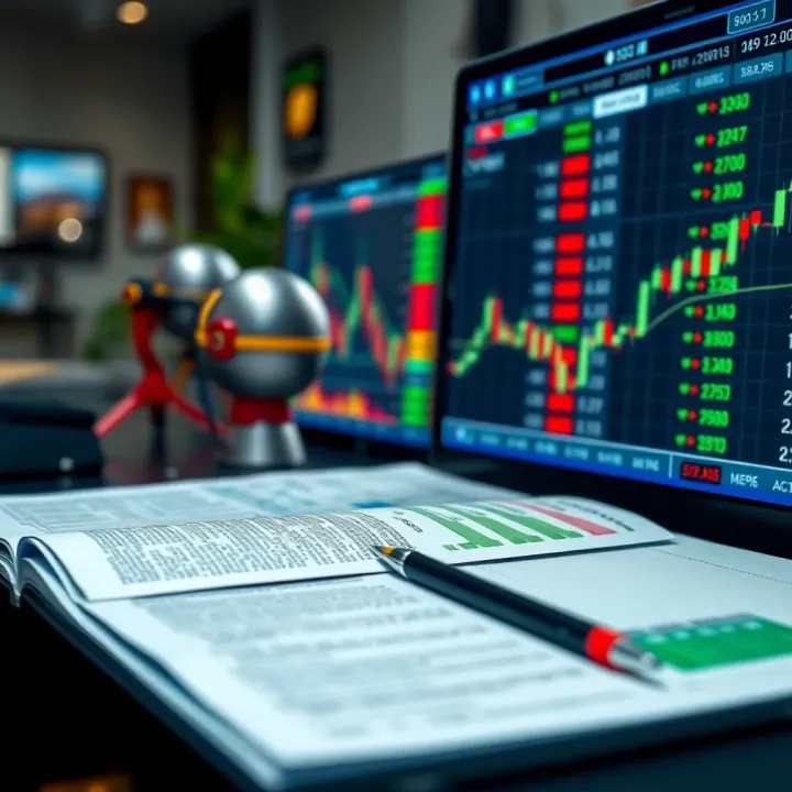 Visual representation of regulatory compliance documents and a trading platform interface