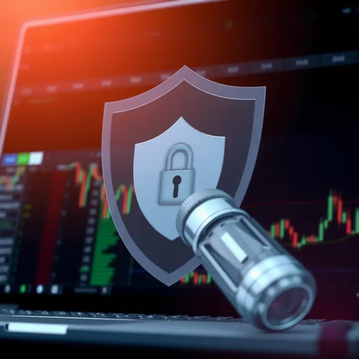 Online Trading Safety and Security Measures Security shield symbol representing online trading safety and protection