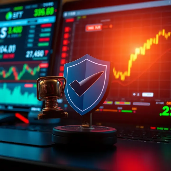 Security Features in Online Trading Platforms Visual representation of secure online trading with shield symbol and digital data elements