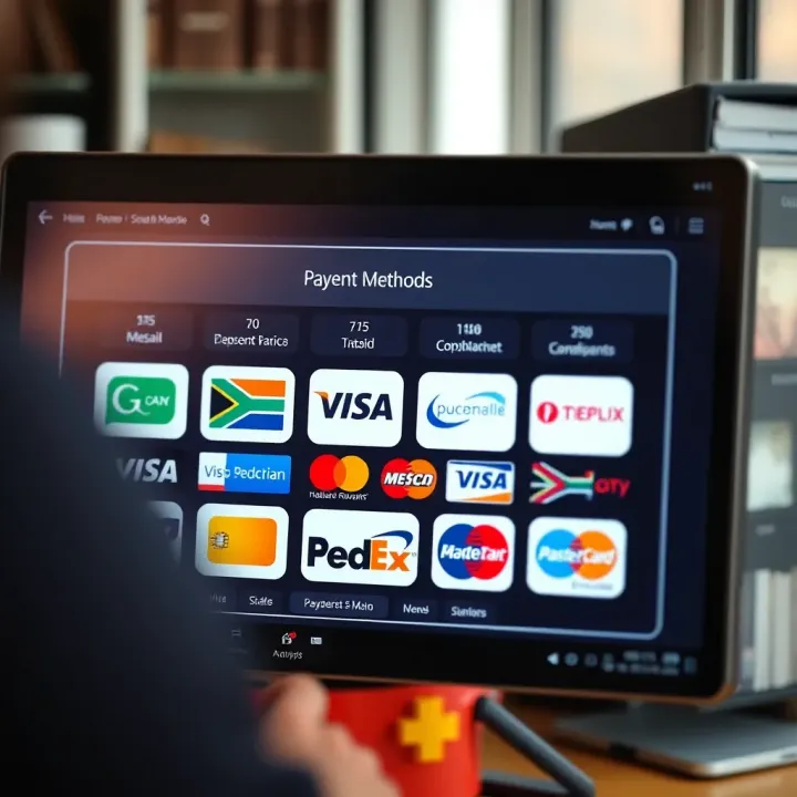Digital screen showing various payment method icons commonly used in South Africa for online trading platforms