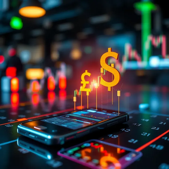 Conceptual graphic showing currency symbols connected to a mobile device representing automated trading