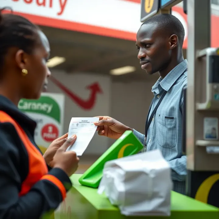 Customer presenting identification document to Mukuru agent at cash pickup point