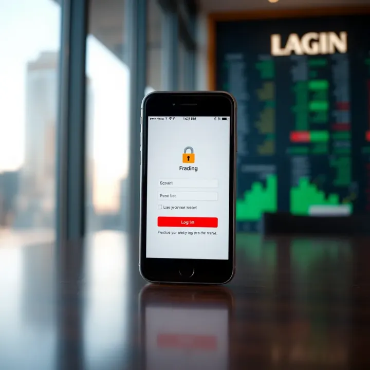 Mobile Access for FX Trading Login Mobile device displaying a foreign exchange trading app with login screen and security icons