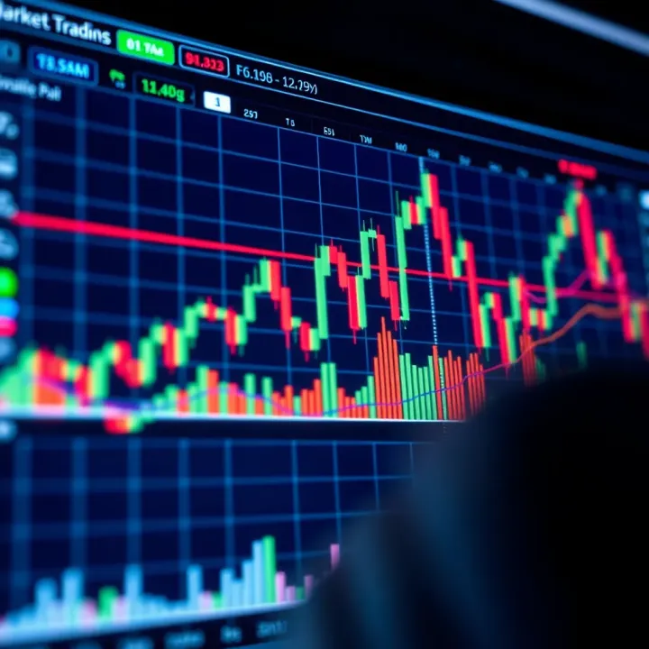 Graph showing forex market trends with currency pairs and candlestick patterns