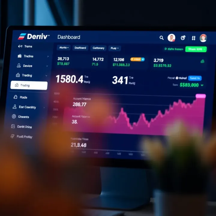 Screenshot displaying Deriv live account dashboard with various trading options and account balance visible