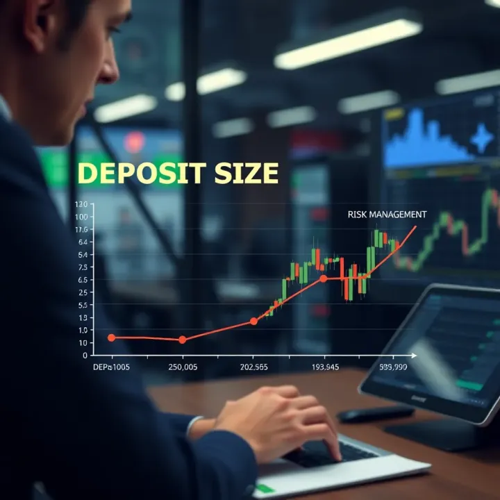 Deposit Size Impact on Risk Management in RCG Market Trading Graphic showing the relationship between deposit size and risk management strategies for RCG Market accounts