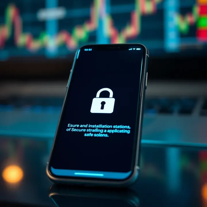 Ensuring Safe Installation of Forex Trading Application Secure installation process on smartphone with padlock icon representing safety measures