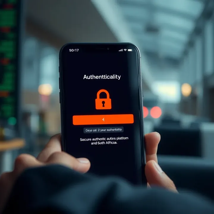 Secure Authentication on Mobile Trading Platform Secure login screen with two-factor authentication on a mobile trading platform adapted for South African users