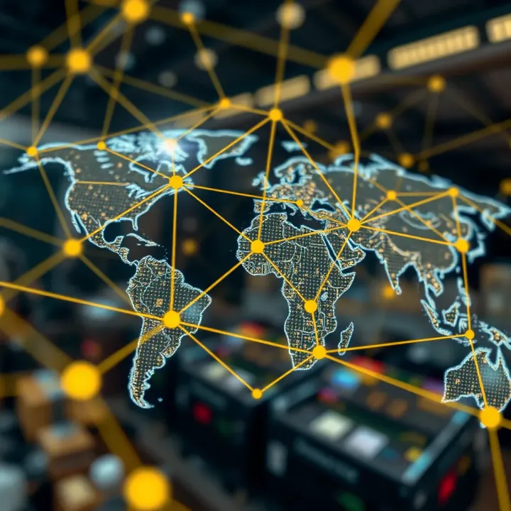 Digital network representing global trade connections enhanced by technology