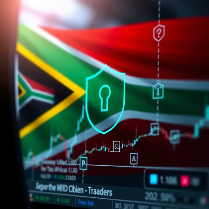 Illustration of South African flag with digital security icons representing online trading safety